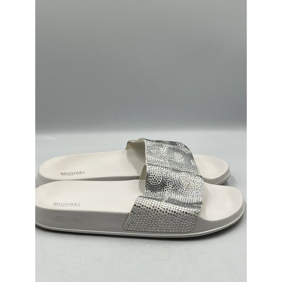 michael kors white crystal logo slide sandals,  no box , 9m WHITE&SILVER  SEE AL - Picture 4 of 16
